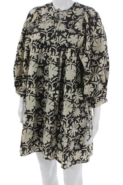 Millie Womens Black Trapeze Swing Dress 3/4 Sleeve Henley Blend Size 2XS