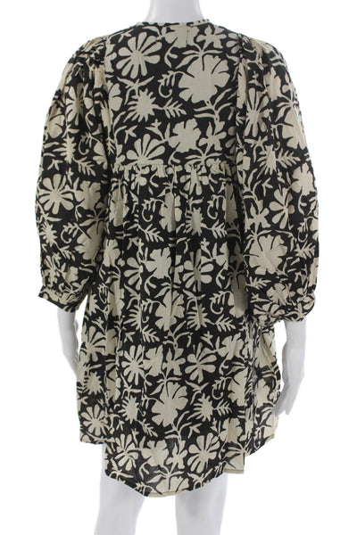 Millie Womens Black Trapeze Swing Dress 3/4 Sleeve Henley Blend Size 2XS