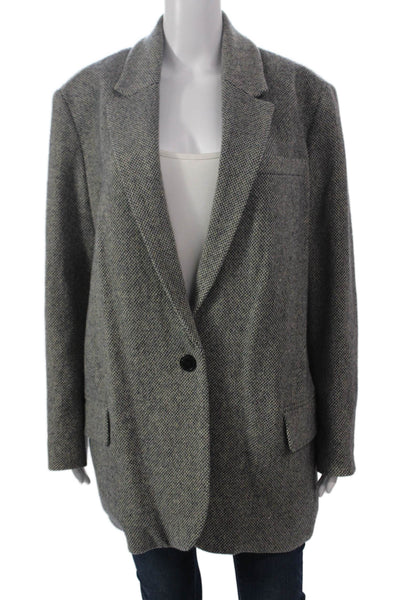 Marant Etoile Women Herringbone Wool Blazer Black Button Long Sleeve Size 38