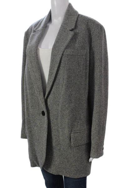 Marant Etoile Women Herringbone Wool Blazer Black Button Long Sleeve Size 38