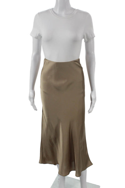 Zara Women A-Line Satin Midi Skirt Beige Size M