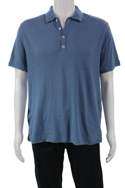 Rag & Bone Mens Collared Linen Polo Short Sleeve Blue Size M