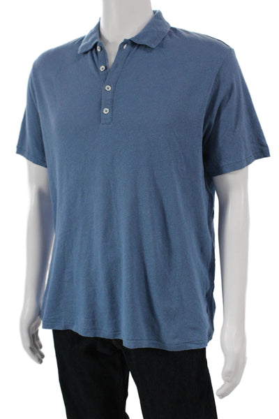 Rag & Bone Mens Collared Linen Polo Short Sleeve Blue Size M