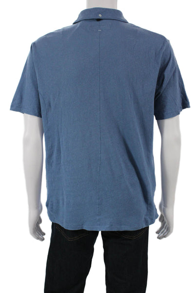 Rag & Bone Mens Collared Linen Polo Short Sleeve Blue Size M