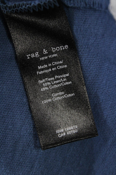 Rag & Bone Mens Collared Linen Polo Short Sleeve Blue Size M