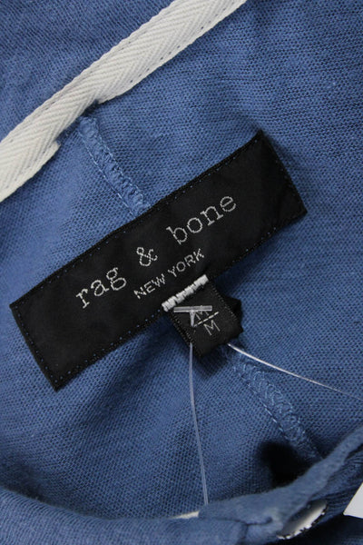 Rag & Bone Mens Collared Linen Polo Short Sleeve Blue Size M