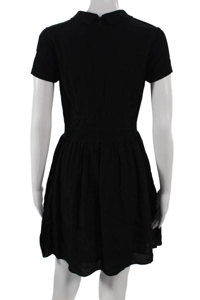 Maje Women Fit & Flare Black Collared Short Sleeve Viscose Zip Dress Size 1