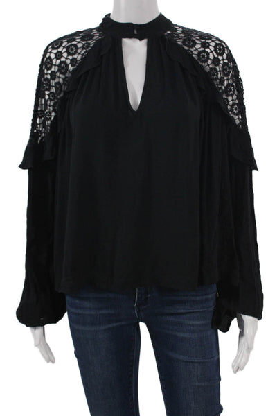 Free People Women Basic Black High Neck Long Sleeve Rayon Blouse Size XS