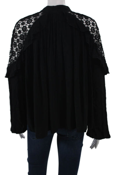 Free People Women Basic Black High Neck Long Sleeve Rayon Blouse Size XS