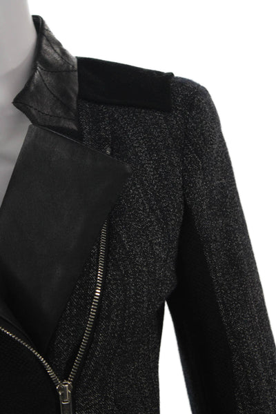 Karen Millen Women Gray Wool Herringbone Biker Jacket Zip Long Sleeve Size 2