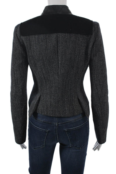 Karen Millen Women Gray Wool Herringbone Biker Jacket Zip Long Sleeve Size 2
