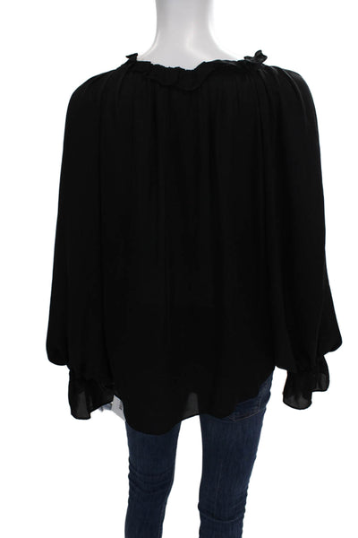 Parker Women Tunic Blouse Silk V-Neck Long Sleeve Tie Black Size S