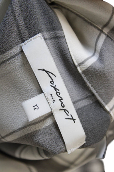 Foxcroft Women White Plaid Collared Button-Up Long Sleeve Top Size 12
