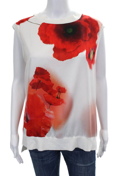 Ted Baker London Women Tunic White Floral Sleeveless Round Neck Polyester Size 4