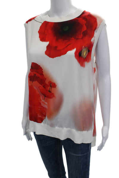 Ted Baker London Women Tunic White Floral Sleeveless Round Neck Polyester Size 4