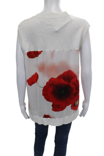 Ted Baker London Women Tunic White Floral Sleeveless Round Neck Polyester Size 4