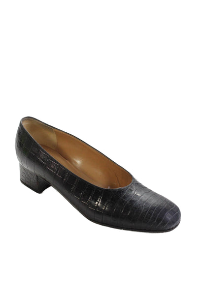 Harel Womens Crocodile Skin Slide On Pumps Black Size 37 7