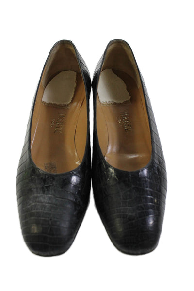Harel Womens Crocodile Skin Slide On Pumps Black Size 37 7