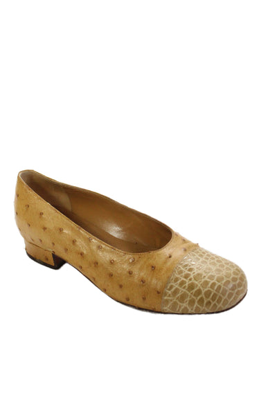 Harel Womens Ostrich Skin Cap Toe Ballet Flats Beige 38 8