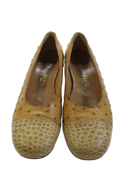 Harel Womens Ostrich Skin Cap Toe Ballet Flats Beige 38 8