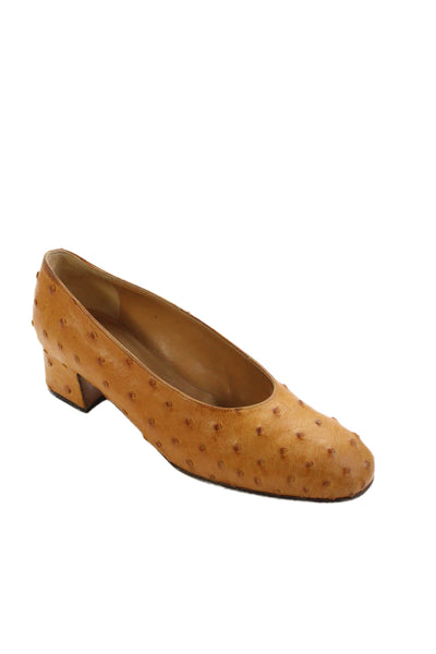 Harel Womens Ostrich Skin Slide On Low Heel Pumps Brown Size 37 7