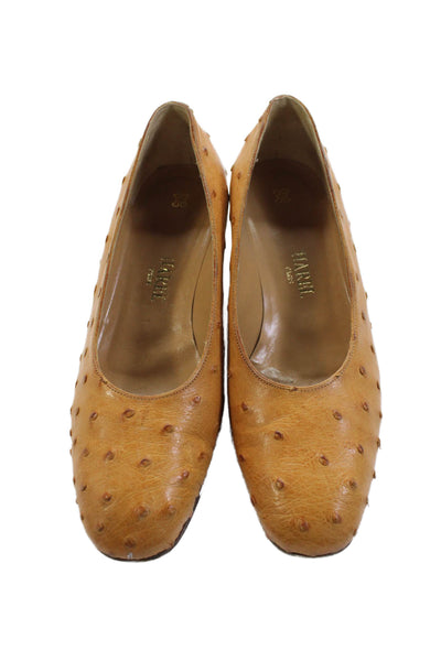 Harel Womens Ostrich Skin Slide On Low Heel Pumps Brown Size 37 7