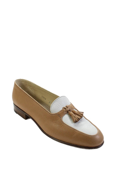 Silvia Fiorentina Womens Leather Tassel Loafers Beige White Size 6.5 Medium