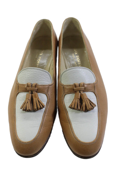 Silvia Fiorentina Womens Leather Tassel Loafers Beige White Size 6.5 Medium