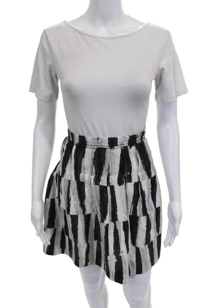 Pringle of Scotland Women Black Silk Striped A-Line Skirt Short Size 8