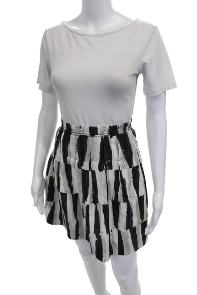 Pringle of Scotland Women Black Silk Striped A-Line Skirt Short Size 8