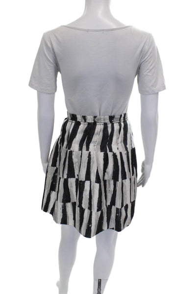 Pringle of Scotland Women Black Silk Striped A-Line Skirt Short Size 8