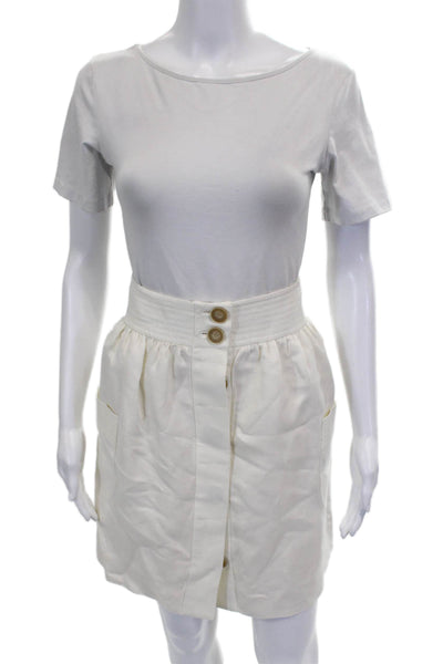 J Crew Womens Ivory Linen Pencil Skirt Button Short Size 10