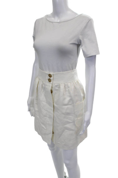 J Crew Womens Ivory Linen Pencil Skirt Button Short Size 10
