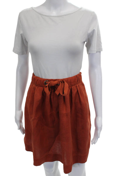 J Crew Womens Orange Linen A-Line Drawstring Skirt Short Size S