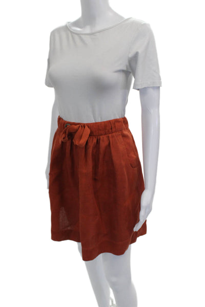 J Crew Womens Orange Linen A-Line Drawstring Skirt Short Size S