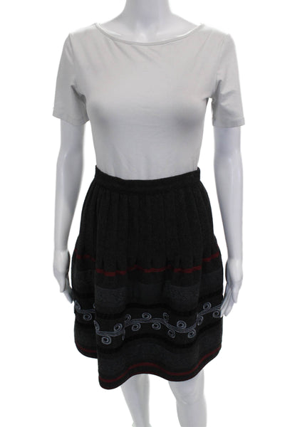 Krizia Womens Pleated Striped Wool Short Skirt Gray Button Size 40