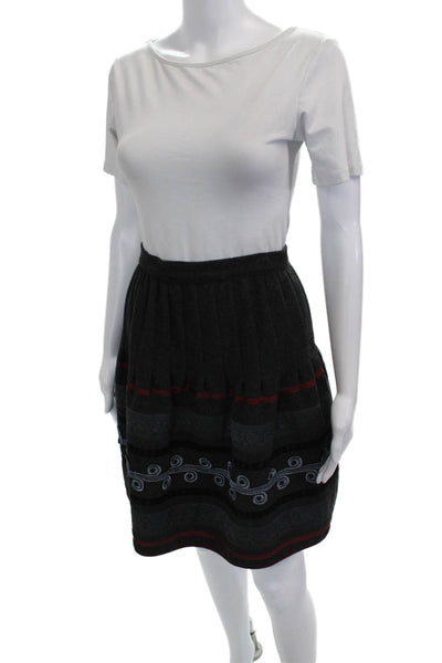Krizia Womens Pleated Striped Wool Short Skirt Gray Button Size 40