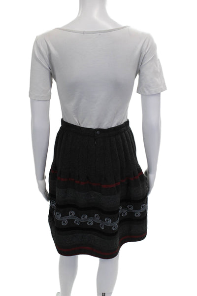 Krizia Womens Pleated Striped Wool Short Skirt Gray Button Size 40