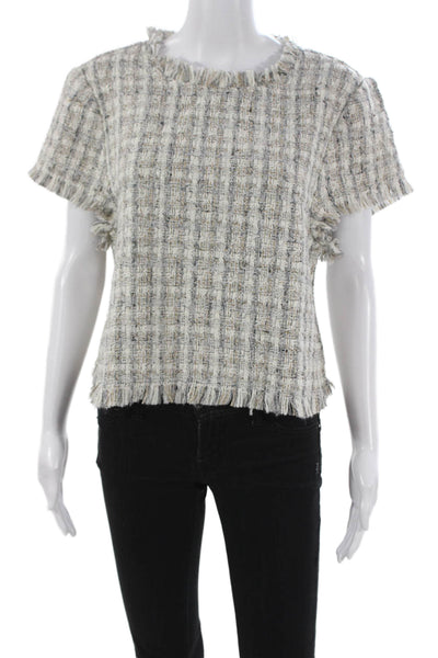 Cupcakes And Cashmere Women Basic Check Round Neck Short Sleeve Blouse Size S