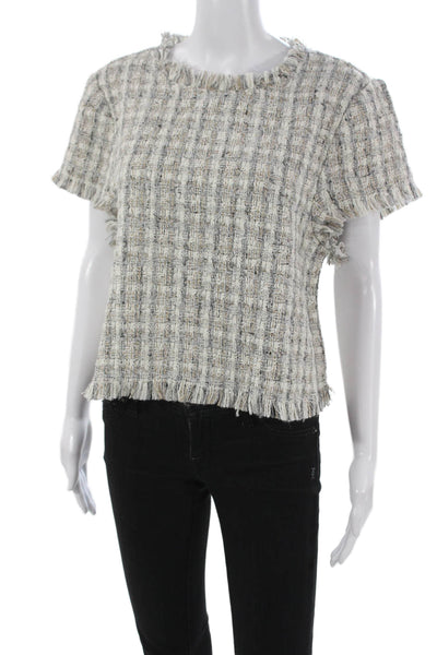 Cupcakes And Cashmere Women Basic Check Round Neck Short Sleeve Blouse Size S