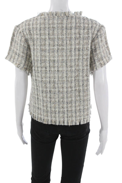 Cupcakes And Cashmere Women Basic Check Round Neck Short Sleeve Blouse Size S