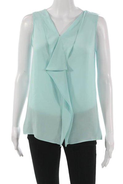T Tahari Womens Basic V-Neck Sleeveless Blouse Blue Polyester Size XS
