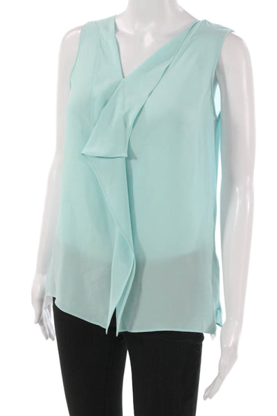 T Tahari Womens Basic V-Neck Sleeveless Blouse Blue Polyester Size XS