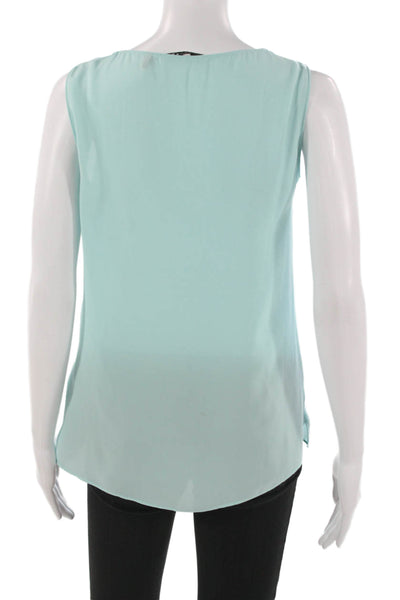 T Tahari Womens Basic V-Neck Sleeveless Blouse Blue Polyester Size XS