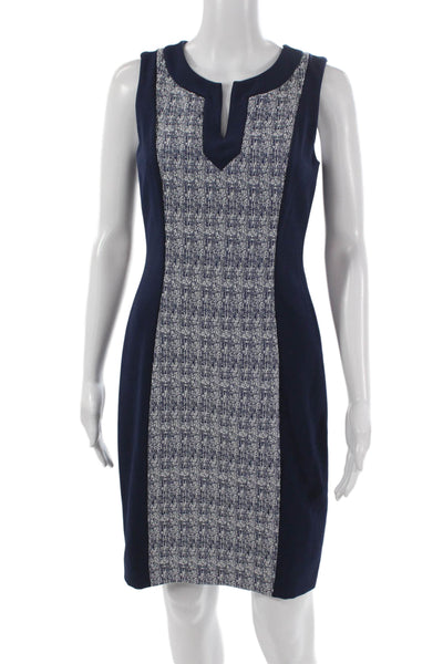 Tahari Levine Womens Sheath Dress Blue Geometric V-Neck Size 2