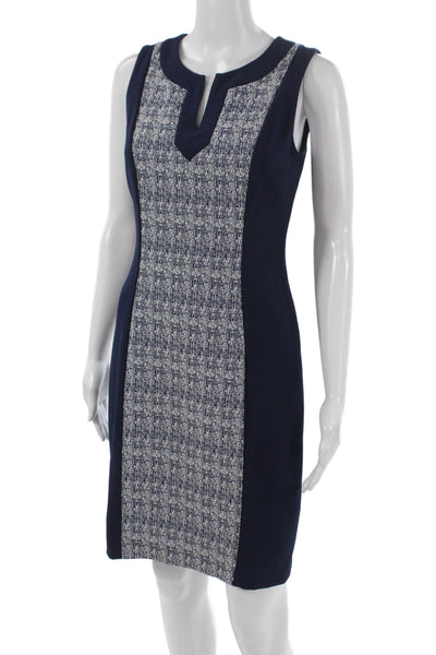 Tahari Levine Womens Sheath Dress Blue Geometric V-Neck Size 2