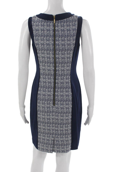 Tahari Levine Womens Sheath Dress Blue Geometric V-Neck Size 2