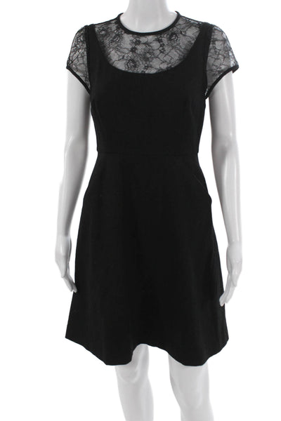 Susana Monaco Women Fit & Flare Dress Black Wool Short Sleeve Round Neck Size 4