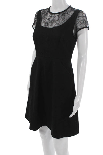 Susana Monaco Women Fit & Flare Dress Black Wool Short Sleeve Round Neck Size 4