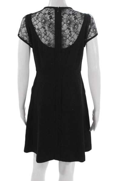 Susana Monaco Women Fit & Flare Dress Black Wool Short Sleeve Round Neck Size 4